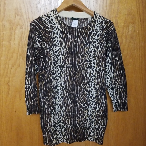 J.Crew Leopard Tippi Sweater Merino Wool Sz XS - Picture 1 of 4